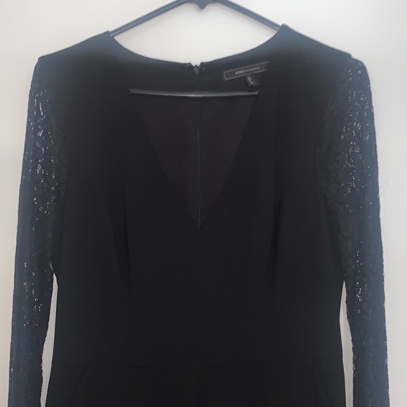 BCBG MAX AZRIA Black Pant Jumpsuit Romper Lace Arms Sz 8 $298 Retail - Picture 2 of 5